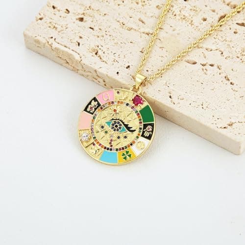 HZMAN Evil Eye 18K Gold Plated Pendant Necklace for Women