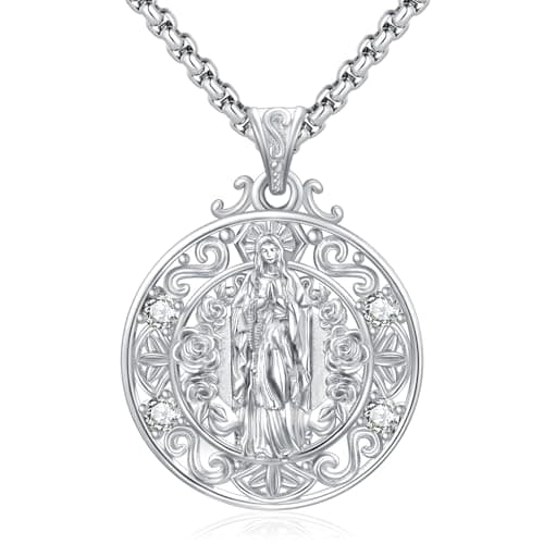 KATHLU Virgin Mary Necklace 925 Sterling Silver Catholic Jewelry