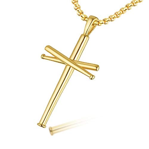 Baseball Cross Pendant Necklace for Teen Boys and Men