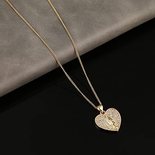 Virgin Mary Necklace for Women with Zirconia Halo