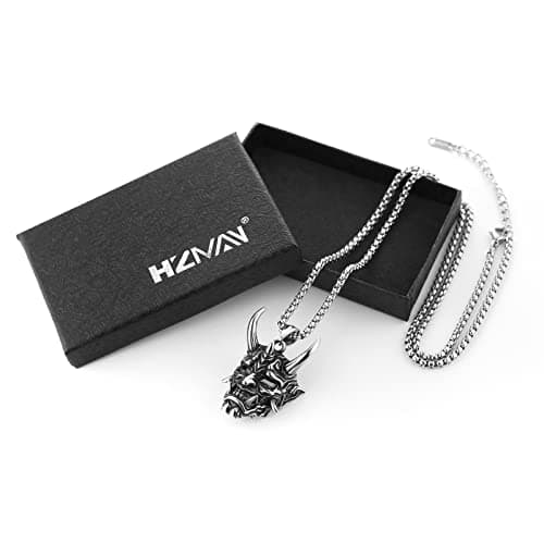 HZMAN Gothic Men's Stainless Steel Silver Demon Skull Pendant Necklace