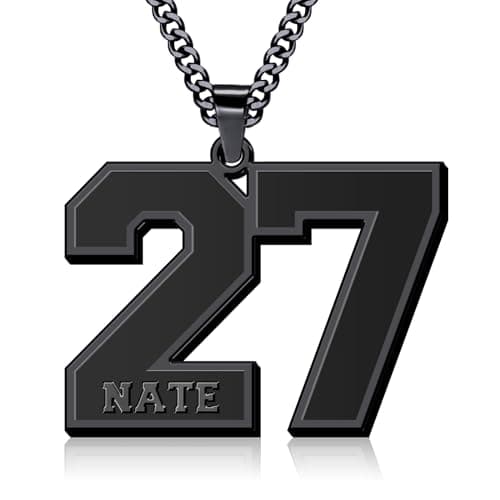 Jecivila Personalized 18K Gold Plated Mens Name Necklace, Custom Initial Number, Rope Figaro Chain Gifts for Dad & Boyfr