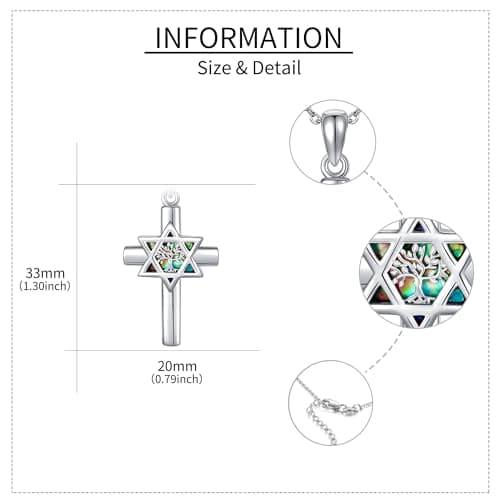 YFN Sterling Silver Star of David Cross Pendant Necklace - Tree of Life Jewelry for All