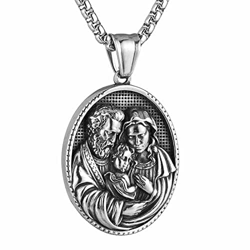 HZMAN Stainless Steel Religious Christian Amulet Pendant Necklace