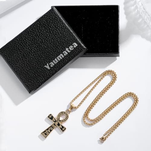 Ancient Egyptian Ankh Cross Pendant Necklace with Coptic Chain - 24 Inch Stainless Steel Chain