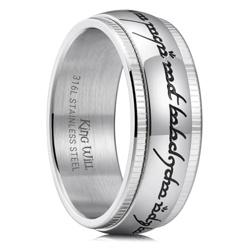 King Will Men's 7/8mm One Lord Magic Power Gold/Black/Silver Polished Comfort Fit Wedding Band Size 5-15