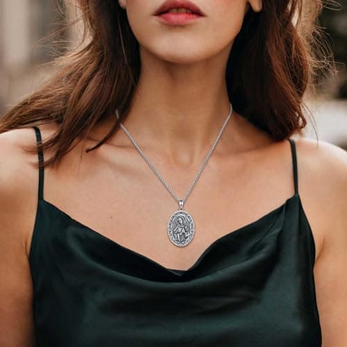 INFUSEU Unique Virgin Mary, St Joseph & Jesus Pendant Necklace 20+2 Inch Chain