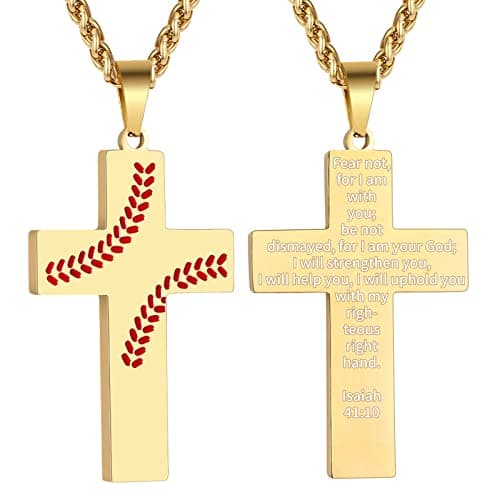 Zcombe Graduation Gift: Boys Men Baseball Cross Necklace, Stainless Steel 24 Inches