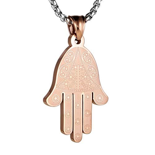 HZMAN Khamsah Stainless Steel Egyptian Eye Pendant Necklace for Success and Protection