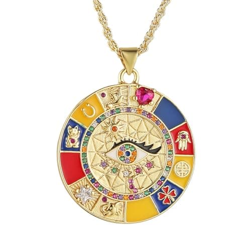 HZMAN Evil Eye 18K Gold Plated Pendant Necklace for Women