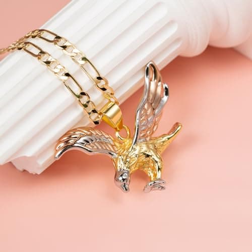 HZMAN 14K Gold Plated Colorful Eagle Pendant Necklace for Men
