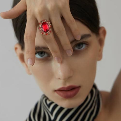 HZMAN Retro Antique Rhinestone Ring for Women Gold Plated Cubic Zirconia Jewelry Gift