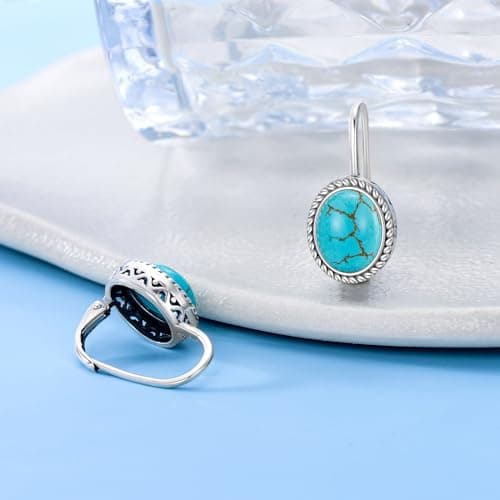 Lvoryance Genuine 10-11mm Green Turquoise Leverback Earrings