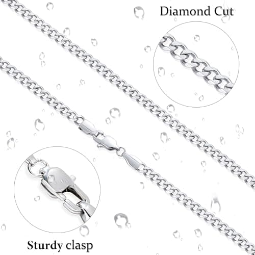 Fiusem Men's 14K Gold Plated Stainless Steel Chain Necklace, Silver Tone/Black, 16-28 Inches