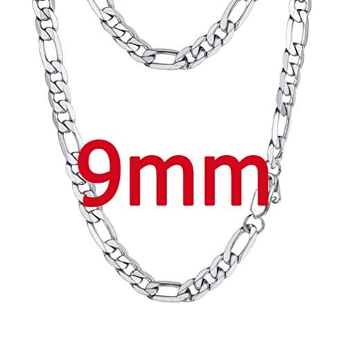 PROSTEEL Black 18K Gold Plated 316L Stainless Steel Figaro Chain Necklace, 14-30inch