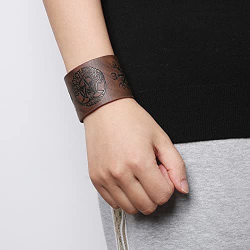HZMAN Viking Yggdrasil World Tree Leather Bracelet (7.5-8.5 Inches)