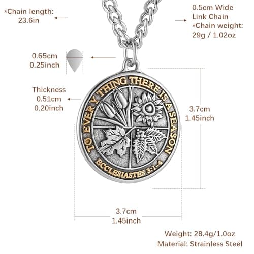 HZMAN Men's Stainless Steel Retro Ecclesiastes Coin Necklace Jewelry Gift