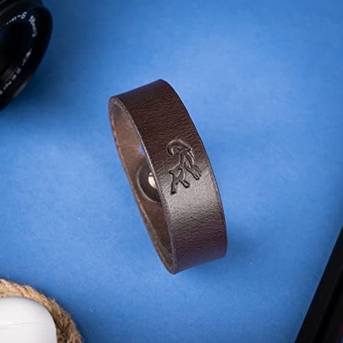 Custom Adjustable Full Grain Leather Bracelet - Handmade Gift for Christmas and Birthdays