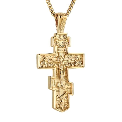 HZMAN Eastern Orthodox Cross Necklace - Retro Christian Pendant Jewelry for Men & Women