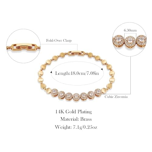 HZMAN Rose Gold Plated Brass Link Chain Zirconia Bracelet for Women