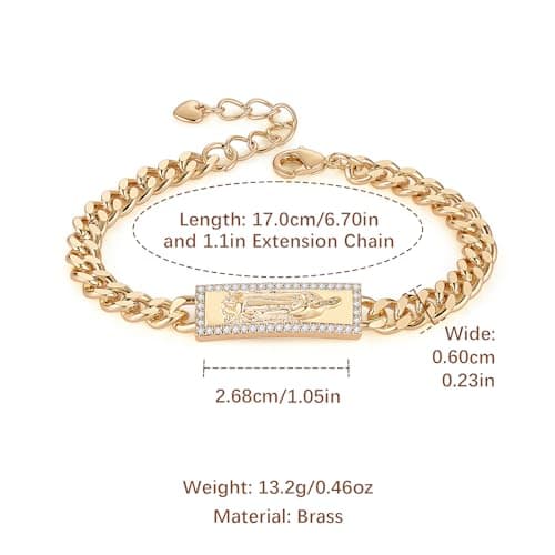 Virgin Mary Bracelet for Women with Cubic Zirconia Gold Plated Link Jewelry