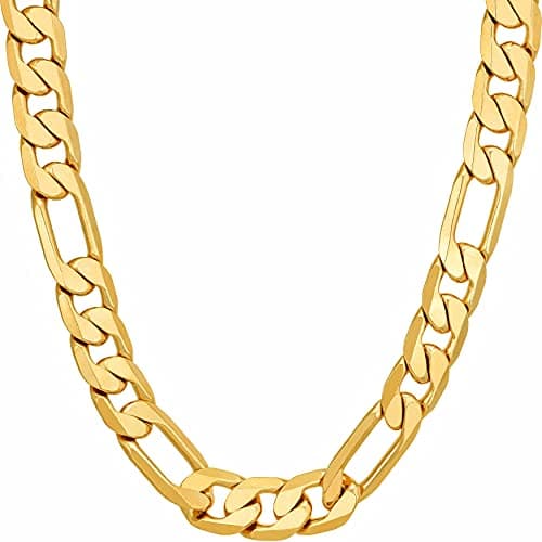 Lifetime Jewelry Beveled Figaro Chain Necklaces for Women and Men - Real 24k Gold Plated