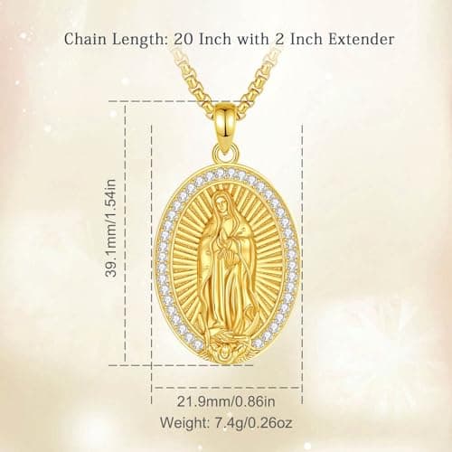 Sterling Silver Virgin Mary Our Lady of Guadalupe Necklace with Miraculous Medal