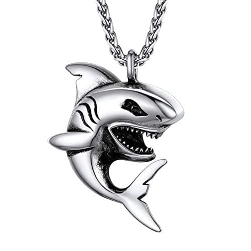 ProSteel Punk Rock Stainless Steel Shark Necklace, Black/Gold/Silver, Adjustable 22-24inch