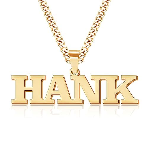 Jecivila Personalized 18K Gold Plated Mens Name Necklace, Custom Initial Number, Rope Figaro Chain Gifts for Dad & Boyfr
