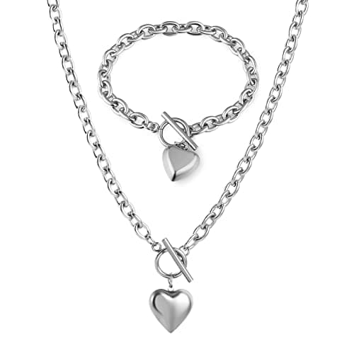HZMAN Women's Stainless Steel Multilayer Heart Pendant Necklace