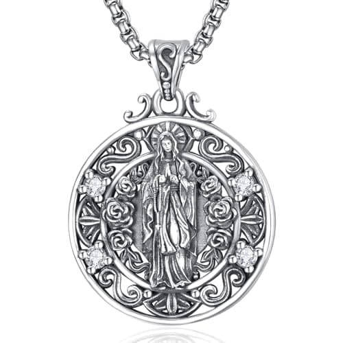 KATHLU Virgin Mary Necklace 925 Sterling Silver Catholic Jewelry