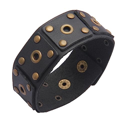 Jeilwiy Men's Punk Leather Wristbands - Adjustable, Braided Black & Brown Cuff Bangle Gifts