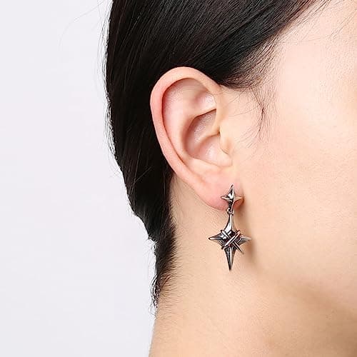 Men's Stainless Steel Gothic Punk Red Crystal Star Stud Earrings