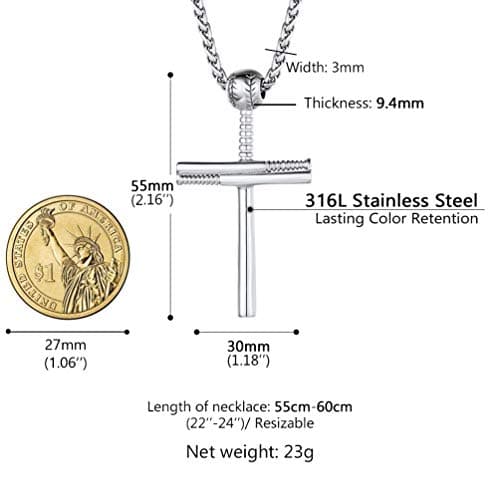 PROSTEEL Personalized Baseball Fan Necklace, Stainless Steel Bat Cross/ Dogtag, Engrave Available, Box Included