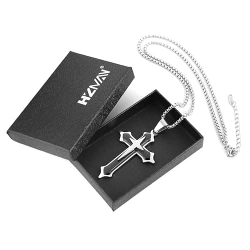 HZMAN Men's High Polished Stainless Steel Multilayer Cross Necklace with 24Inch Chain