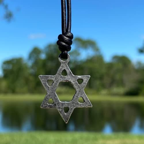 Star of David Necklace - Mens Tequila Sunrise Shop, Gold Mitzvah Gift, Jewish Jewelry, Antique Silver, Black Leather