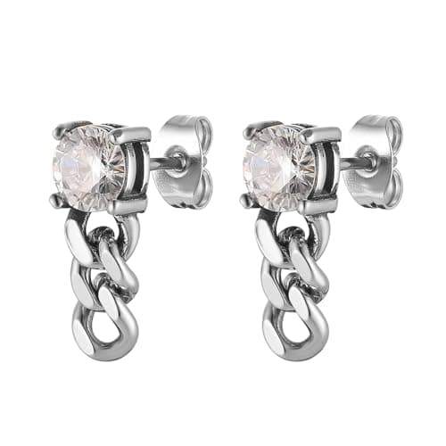 HZMAN Stainless Steel Cubic Zirconia Stud Earrings for Men and Women