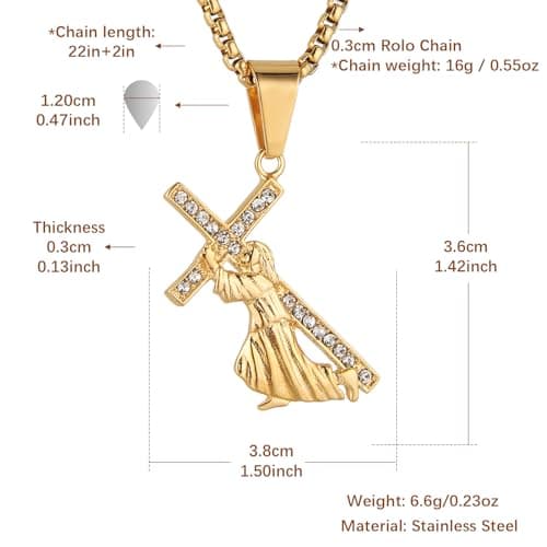 HZMAN Men's Gold Stainless Steel Crucifix Necklace with Jesus Pendant