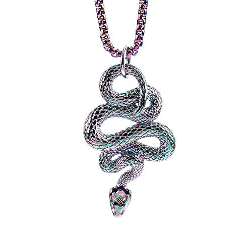 OAKKY Men's Gothic Stainless Steel Snake Animal Pendant Necklace