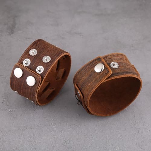 Genuine Leather Punk Bracelets for Men - Handmade Wide Cuff Wristband Jewelry Gift
