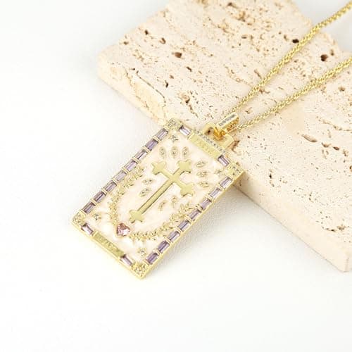 HZMAN Dainty 18K Gold Plated Square Enamel Cross Necklace Jewelry Gift
