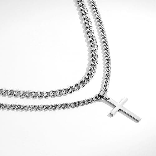 Men's Stainless Steel Layered Cross Necklace 16-24 inch Christian Pendant Gifts