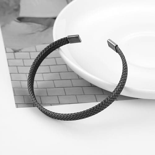 HZMAN Men's Classic Stainless Steel Black Elastic Cuff Bracelet Jewelry Gift