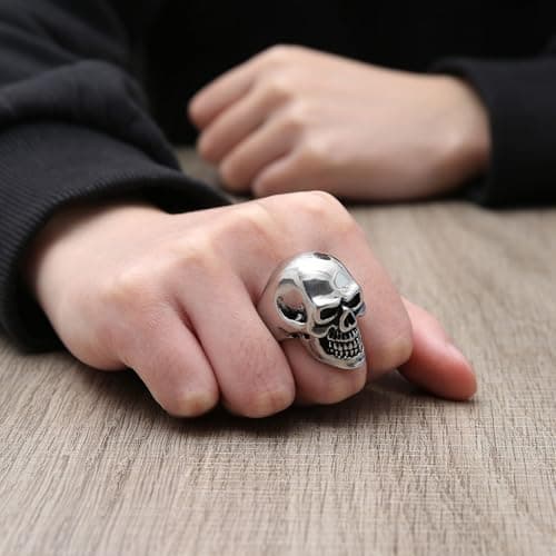 HZMAN Highly Polished Stainless Steel Retro Gothic Skull Ring for Men Party & Halloween