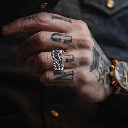 Stainless Steel Gothic Punk Snake Ring for Men Size 8-13
