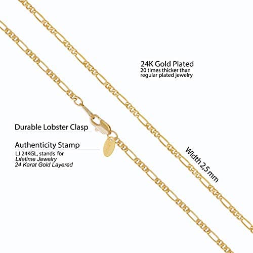 Real Gold Plated Figaro Chain Necklace - Women and Men