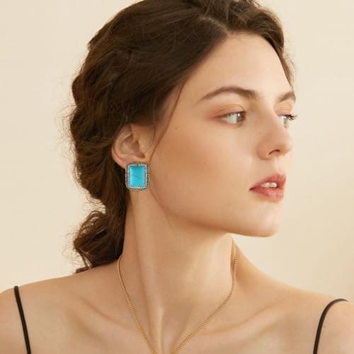 Chunky Turquoise Stone Stud Earrings for Women