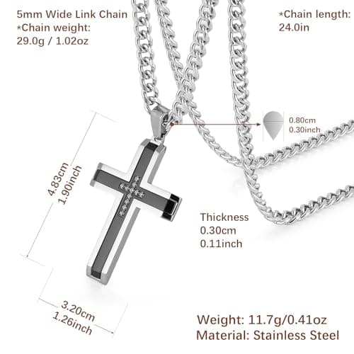 Men's Stainless Steel Cross Necklace with 24 Cuban Chain