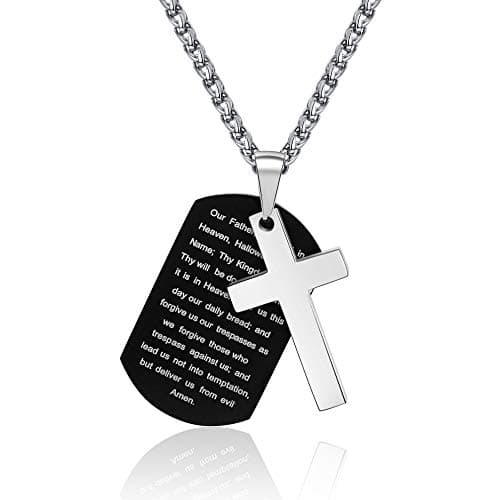Stainless Steel Cross Necklace for Men and Boys with Lord's Prayer Pendant