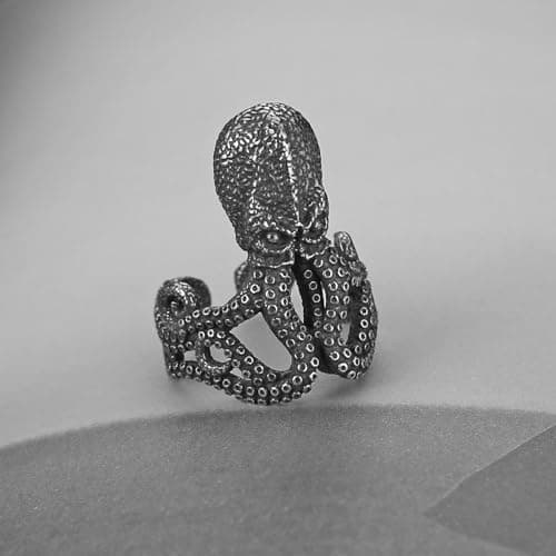 HZMAN Men's & Women's Octopus Stainless Steel Gothic Punk Cuttlefish Ring Halloween Jewelry Gift